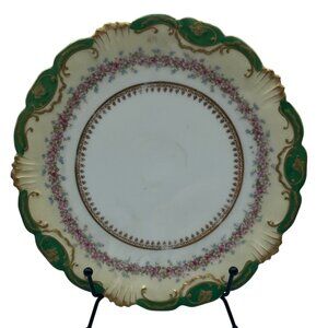 LR&L Limoges France 8.5" Decorative Plate Purple Flowers Green Gold READ